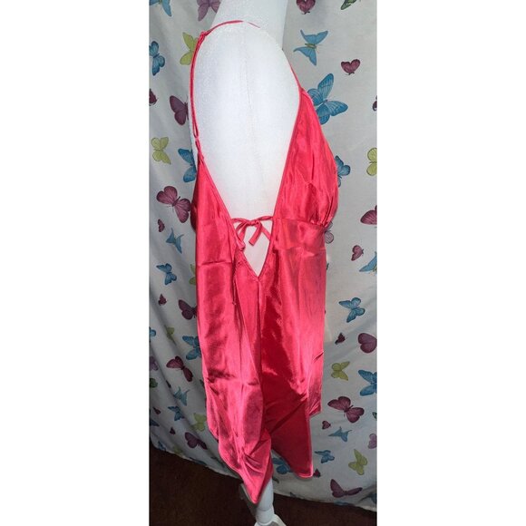 Sophia By Delicates Red Satin Embroidered Floral Chemise Lingerie Side Tie Large - Picture 3 of 4